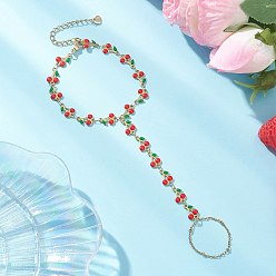 Золотой 304 браслеты-цепочки из нержавеющей стали с эмалированными вишнями, золотые, 7-1/8 дюйм (18 см)