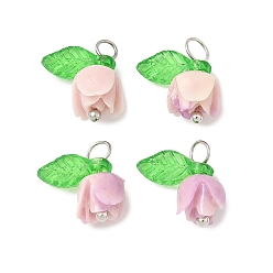 лаванда Подвески из синтетических ракушек в форме цветка, с латунной петлей и прозрачными акриловыми подвесками, лаванда, 13x11x6.5 мм, отверстие : 3 мм