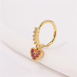 Сердце Латунные микропаве прозрачные кубические цирконии подвески кольца для носа, золотые, сердце, 10 мм