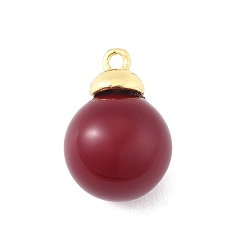 Красный Латунь стекло амулеты, круглые, с настоящими 18k позолоченными бусинами, красные, 11x8 мм, отверстие : 1 мм