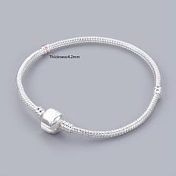 Серебро Латуни европейские браслеты стиль, с латунной застежкой, серебряный цвет гальваническим, 19 см