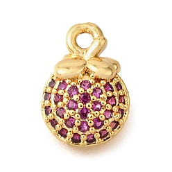 Оранжевый Латунные микропаве прозрачные подвески с фианитом, фруктовые прелести, реальный 18 k позолоченный, оранжевые, 11x8x3.5 мм, отверстие : 1.4 мм