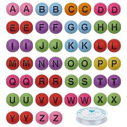 Mixed Color Craft Acrylic Beads, Round with Mixed Initial Letters, with Clear Elastic Crystal Thread, Mixed Color, 7~8mm, Hole: 1.5mm, 300pcs/set