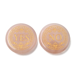 Rose Quartz Engraved Natural Rose Quartz Decision Stones, Fortune Telling Stones, Flat Round with Yes & No Pattern, 25x4.5~6mm
