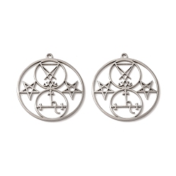 Нержавеющая Сталь Цвет Не тускнеет 304 подвеска из нержавеющей стали, плоский круглый с символом сатаны и шармом в виде звезды, цвет нержавеющей стали, 38x35x1 мм, отверстие : 2 мм