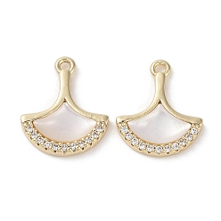 Настоящее золото 18K Латунь, микропаве, прозрачный кубический цирконий, подвески-ракушки, без кадмия, без никеля и без свинца, гинкго лист, реальный 18 k позолоченный, 14x11.5x2.5 мм, отверстие : 1.2 мм