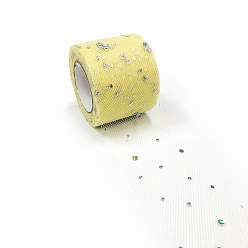 Lemon Chiffon Glitter Sequin Deco Mesh Ribbons, Tulle Fabric, Tulle Roll Spool Fabric For Skirt Making, Lemon Chiffon, 2 inch(5cm), about 25yards/roll(22.86m/roll)