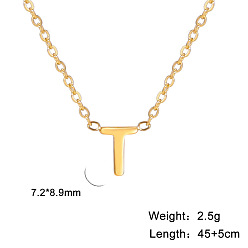 Letter T 201 колье из нержавеющей стали, золотые, Письмо T, 17.72 дюйм (45 см), Кулон : 7.2x8.9 мм