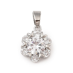 Снежинка Латунные микро проложить кубического циркония подвески, с подвесками-кольцами, снежинка, 12x10x3 мм, отверстие : 3x5 мм