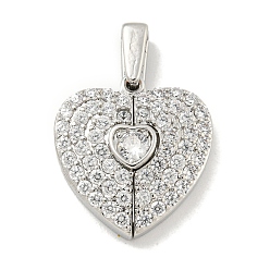 Платина Покрытие стойки латунь микропаве прозрачные подвески из кубического циркония, без кадмия и без свинца, долговечный, платина, 20x18.5x4.5 мм, отверстие : 5x2.5 мм