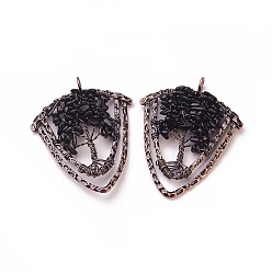 (946F)Морозный цвет внутри  Жонкиль / Непрозрачная зеленая подкладка Натуральный черный агат чип большие кулоны, с латунной фурнитурой , щит, Красная медь, 57~59x47.5x8 мм, отверстие : 5 мм