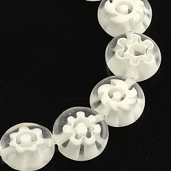 White Handmade Millefiori Glass Bead Strands, Flat Round, White, 10x4mm, Hole: 1.2mm, about 40pcs/strand, 14.9 inch
