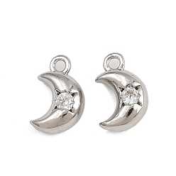 Платина Латунные микро проложить кубического циркония подвески, Луна прелести, стойки покрытие, долговечный, без свинца и без кадмия, платина, 9.5x6x4 мм, отверстие : 1.2 мм