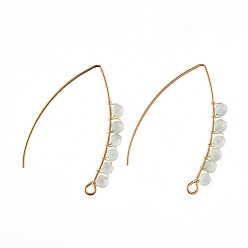 Зеленый Авантюрин Болтаются серьги, с природными зелеными авантюрин круглых бусин, 304 крючки из нержавеющей стали и медная проволока, 42x29.6x4.3 мм