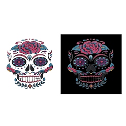 Светло-Вишневый Тема Хэллоуина, съемные временные водонепроницаемые татуировки, бумажные наклейки, Сахарный череп, светло-вишневый, 17x16 см