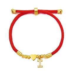 Letter I Браслет из нержавеющей стали с золотыми буквами, регулируемый браслет из вощеного шнура, плетеный из бисера, Буква "i", 6-1/4~9-1/2 дюйм (16~24 см)