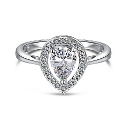 Серебро 925 Кольца из стерлингового серебра с микропаве из кубических цирконий, слеза, серебряные, размер США 6 (16.5 мм)