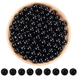 Черный Непрозрачные акриловые бусины, круглые, чёрные, 10x9 мм, отверстие : 2 мм, 200 шт / комплект