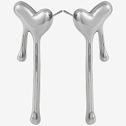 Серебро 1 пара стильных сердечек с кисточками 304 серьги-гвоздики из нержавеющей стали для женщин, слева и справа, серебряные, 47x17 мм