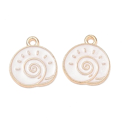 White Alloy Enamel Pendants, Conch Shape Charms, Golden, White, 17x15x1mm, Hole: 1.6mm