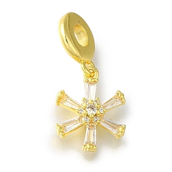 Золотой Стеллажное покрытие латунь микро паве прозрачный кубический цирконий европейские подвески-подвески, без свинца и без кадмия, долговечный, цветок, золотые, 15.5x12x5 мм, отверстие : 4 мм