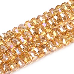 (932FM) Темно-синий аква-матовый с подкладкой Гальванизируйте прозрачное стекло бисер нитей, колонка, граненые, с покрытием AB цвета, темно-золотистые, 2.5~3x4~5x3~3.5 мм, отверстие : 0.7~0.9 мм, около 146~150 шт / нитка, 15.55~15.94 дюйм (39.5~40.5 см)