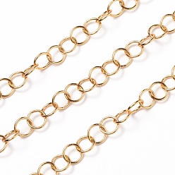 Настоящее золото 18K Латунные цепочки-отрыгатели, Роло цепи, с катушкой, пайки, реальный 18 k позолоченный, 8x1 мм, около 16.4 футов (5 м) / рулон