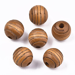 Седло Коричневый Расписные бусы из натурального дерева, лазерная гравировка, круглый с зеброй, седло коричневый, 15.5~16.5x15 мм, отверстие : 4 мм