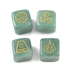 Зеленый Авантюрин 4шт 4 стили натуральный зеленый авантюрин витрина украшения, фигурка для украшения дома, энергетический камень рейки для исцеления, куб с символами воздуха, пожар, элементы воды и почвы, 15.5x15x15 мм, 1 шт / стиль