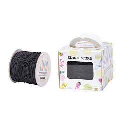 Black Elastic Cord, with Nylon Outside and Rubber Inside, Round, Black, 1mm, 109.36yards/roll(100m/roll)
