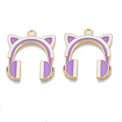 Средняя Орхидея Подвески из эмали и сплава, без кадмия, без никеля и без свинца, золотой свет, наушники, средне орхидеи, 23.5x21x1.5 мм, отверстие : 2 мм