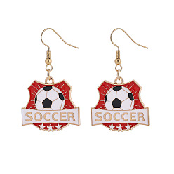 FireBrick Alloy Enamel Soccer Dangle Earrings for Women, with Iron Findings, Golden, FireBrick, 45mm