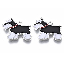 Черный Стойки обшивки сплава эмали подвески, без свинца, без никеля и без кадмия, платина, собака, чёрные, 20.5x23.5x2 мм, отверстие : 1.6 мм