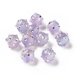 Лиловый УФ-покрытие Радужные переливающиеся текстурированные акриловые неровные бусины, с прозрачными акриловыми стразами, круглые, сирень, 17x14x13.5 мм, отверстие : 3.6 мм