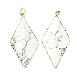 Говлит Натуральный говлит граненые большие подвески, латунные ромбовидные подвески, золотые, 52.5~53.5x25~26x7~7.5 мм, отверстие : 6.5x4.5 мм