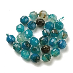 Dark Cyan Natural Agate Beads Strands, Faceted Bicone Barrel Drum Beads, with Seed Beads, Dyed, Dark Cyan, 12x11mm, Hole: 1.2mm, about 27pcs/strand, 14.49 inch(36.8cm)