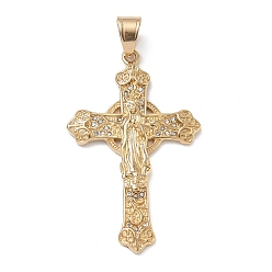 Golden 304 Stainless Steel Big Pendants, with Crystal Rhinestone, Cross with Virgin Mary Charms, Ion Plating(IP), Long-Lasting Plated, Golden, 61x38x4.5mm, Hole: 7x8.5mm