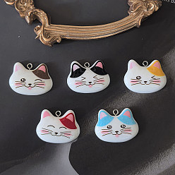 (52) Непрозрачная лаванда Непрозрачные подвески смолы, кошачье очарование, с платиново-железными петлями, разноцветные, 23x29x6 мм, отверстие : 2 мм