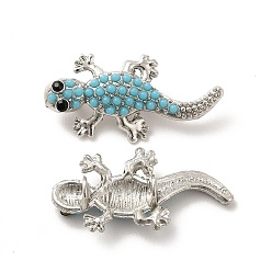 Platinum Alloy Rhinestone Pendants, Gecko Charm, Platinum, 24.5x12x6.5mm, Hole: 1.6mm