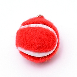 Red Cloth Fabric Pendants, with Platinum Tone Iron Loop, Tennis, Red, 7/8x3/4 inch(22x19mm), Hole: 2mm
