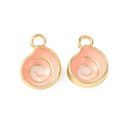Настоящее золото 18K Латунные подвески, с эмалью, подвески в форме раковины, без кадмия и без свинца, стойки покрытие, долговечный, реальный 18 k позолоченный, 15.5x11x5 мм, отверстие : 2.5 мм