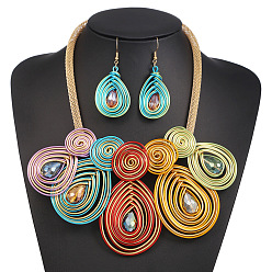 (52) Непрозрачная лаванда Ожерелья и серьги-подвески из стеклянных бусин, обмотанных алюминиевой проволокой, слеза и плоская круглая, разноцветные, 460 мм