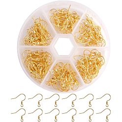 Golden Brass Earring Hooks, with Horizontal Loop, with Beads, Nickel Free, Golden, 21 Gauge, Pin: 0.7mm, 19x1.5mm