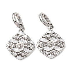 Платина Латунный микро-паве кубический цирконий, ромб, за половину пробурено бисера, стойки покрытие, долговечный, платина, 28.5 мм, штифты : 0.5 мм