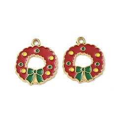 Christmas Wreath 304 нержавеющей стальной эмали подвески, прелести рождественской тематики, ионное покрытие (ip), реальный 18 k позолоченный, Рождественский венок, 20x18.5x1.5 мм, отверстие : 1.8 мм