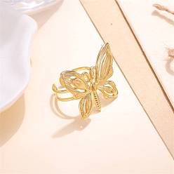 Butterfly 304 Stainless Steel Cuff Open Rings, Golden, Butterfly, 15~20mm