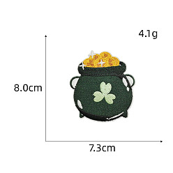 Другие Компьютерная вышивка на ткани ко Дню святого Патрика, утюжить/пришивать заплатки, аппликация, котел, 80x73 мм