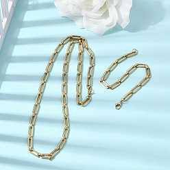 Настоящее золото 18K 304 Наборы украшений из скрепок из нержавеющей стали: браслет и ожерелье., с карабин-лобстерами , ионное покрытие (ip), реальный 18 k позолоченный, 610 мм