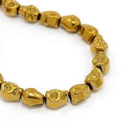 с Золотистым Покрытием Гальванизировать немагнитных синтетический гематит бисер пряди, череп, с золотым покрытием, 10x8x8 мм, отверстие : 1 мм, о 39 шт / прядь, 15.7 дюйм