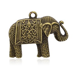Antique Bronze Tibetan Style Alloy Animal Pendants, Elephant Pendants, Nickel Free, Antique Bronze, 48x38x5.5mm, Hole: 4mm